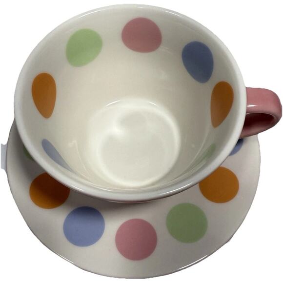 Starbucks Coffee Pink Polka Dot Cup & Saucer Set 12 oz‎ 2006 Pastel Dots Mug NEW - Picture 2 of 9